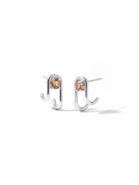 NIB and with Tags Lady Grey “Vera”Silver Sculptural Earrings with Peach Crystal